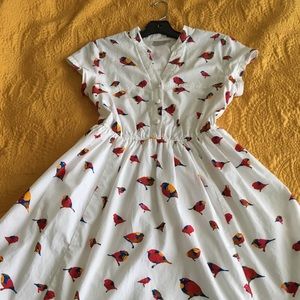 Eshakti Bird Print Dress, Cap Sleeves, sm/6